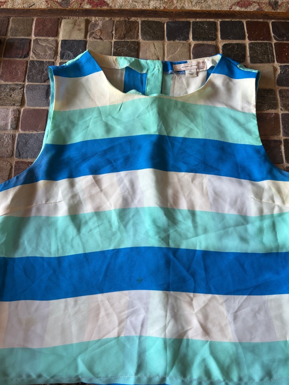 Adam Levine Collection Striped Aqua, Blue & White Girls' Sleeveless Top
